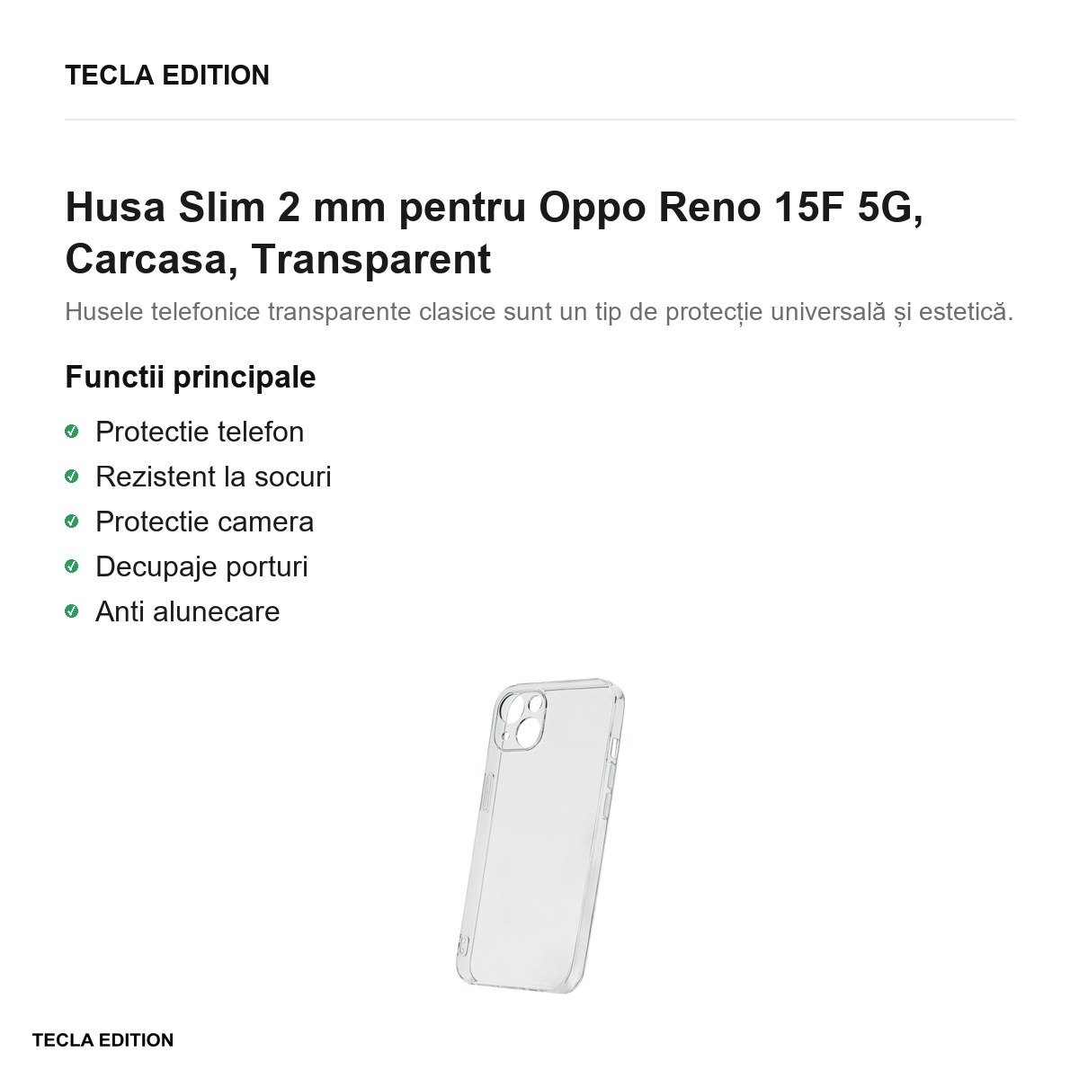 Husa Slim 2 mm pentru Oppo Reno 15F 5G, Carcasa, Transparent [2]