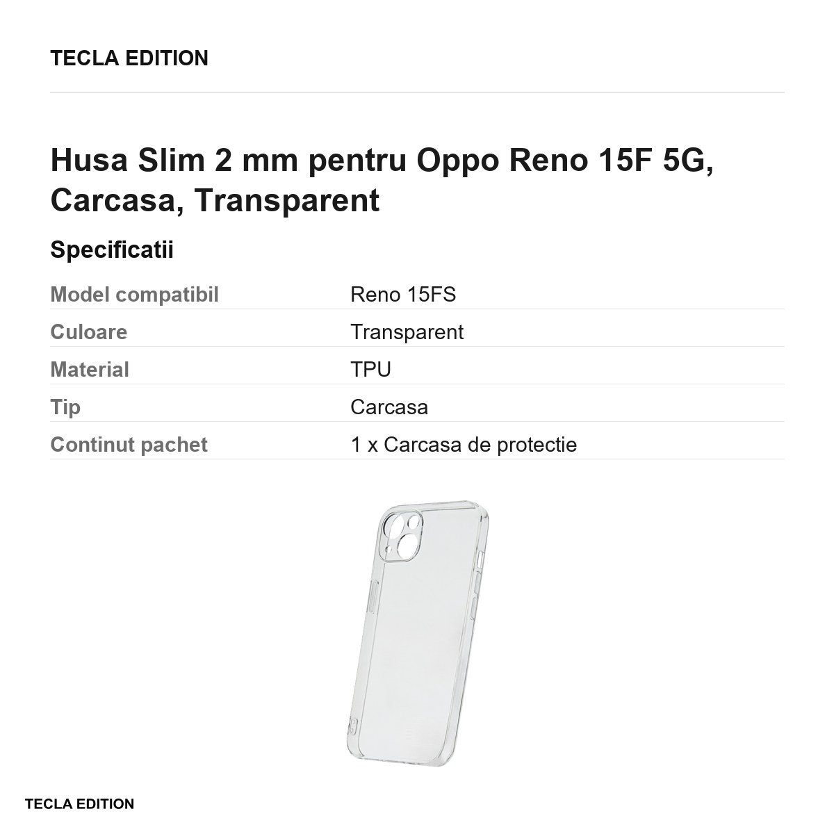 Husa Slim 2 mm pentru Oppo Reno 15F 5G, Carcasa, Transparent [3]