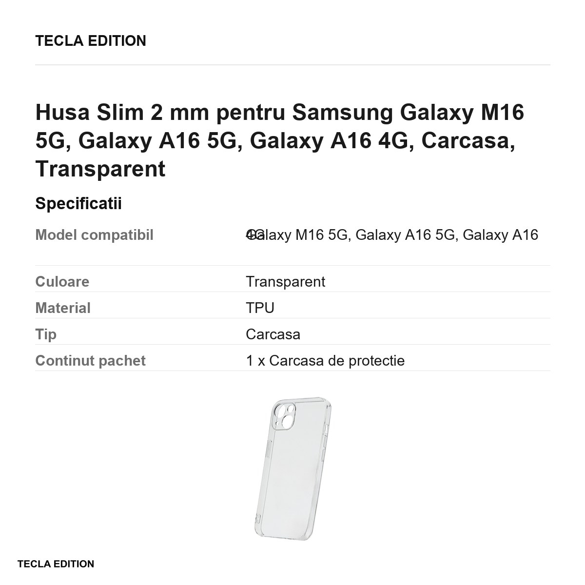 Husa Slim 2 mm pentru Samsung Galaxy M16 5G, Galaxy A16 5G, Galaxy A16 4G, Carcasa, Transparent [3]