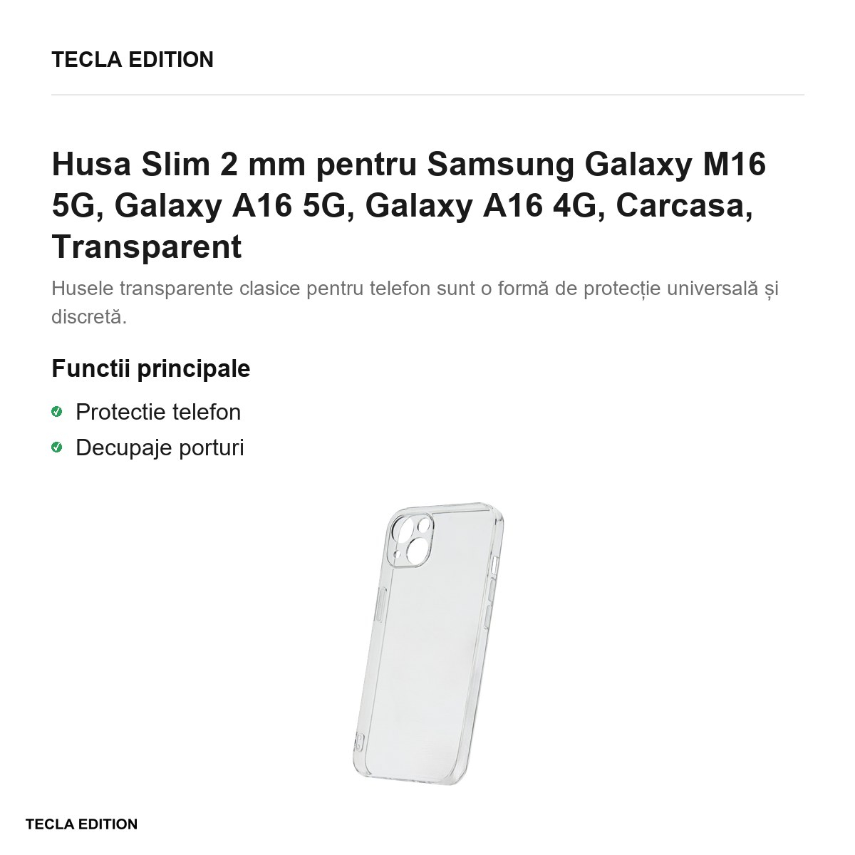 Husa Slim 2 mm pentru Samsung Galaxy M16 5G, Galaxy A16 5G, Galaxy A16 4G, Carcasa, Transparent [2]