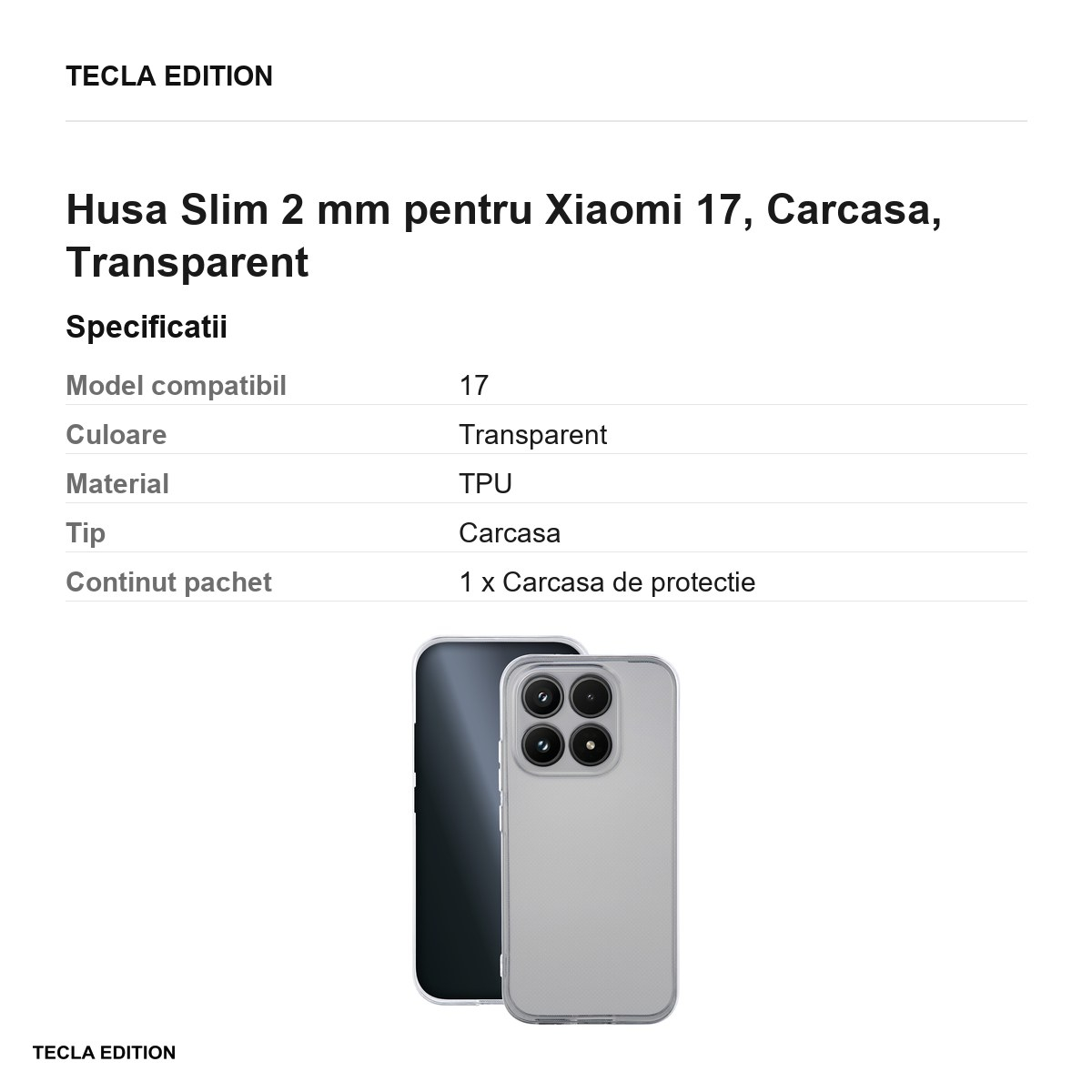Husa Slim 2 mm pentru Xiaomi 17, Carcasa, Transparent [3]