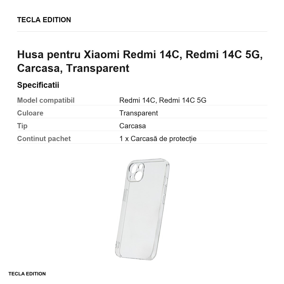 Husa Slim 2 mm pentru Xiaomi Redmi 14C, Redmi 14C 5G, Carcasa, Transparent [3]
