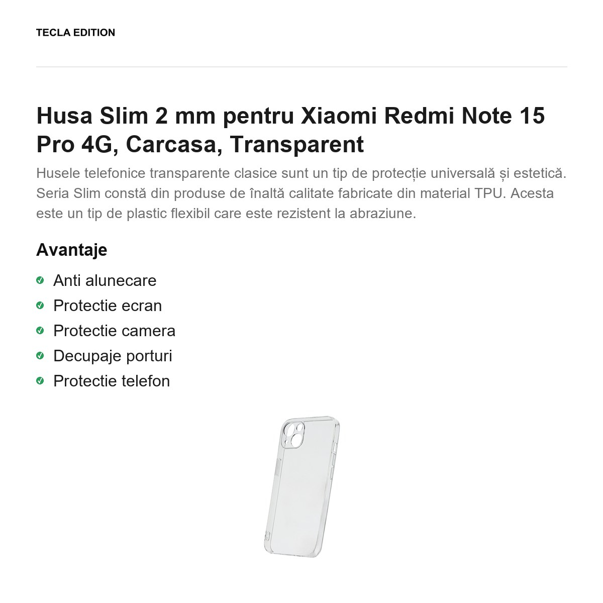 Husa Slim 2 mm pentru Xiaomi Redmi Note 15 Pro 4G, Carcasa, Transparent [2]