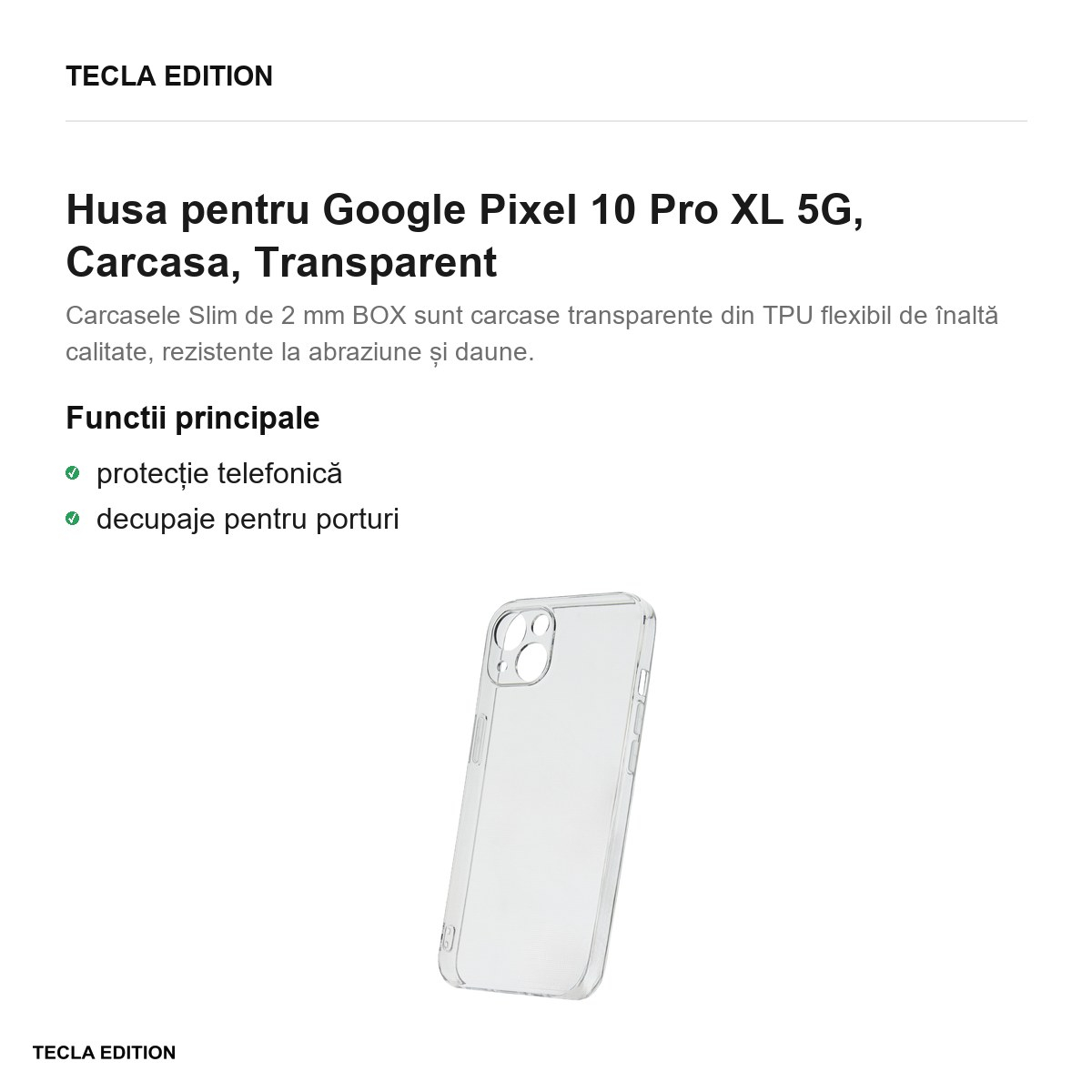 Husa Slim 2 mm XL pentru Google Pixel 10 Pro XL 5G, Carcasa, Transparent [2]