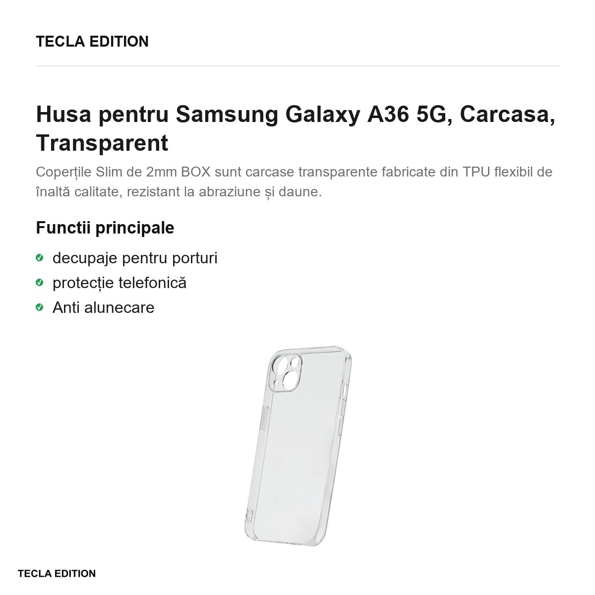 Husa Slim 2mm Box pentru Samsung Galaxy A36 5G, Carcasa, Transparent [2]