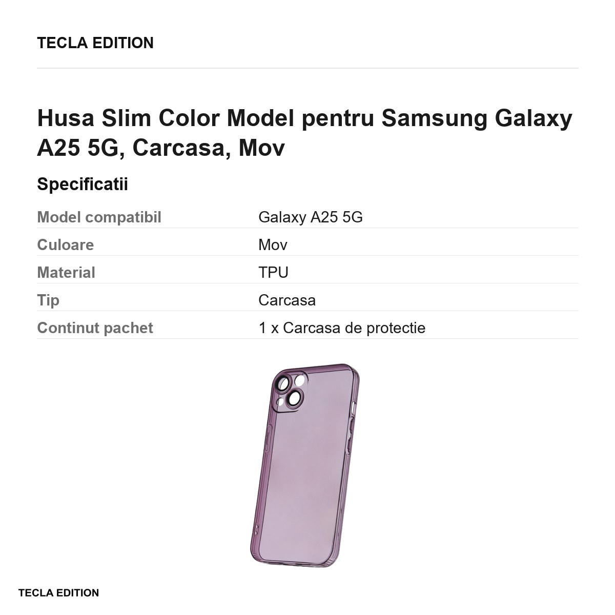 Husa Slim Color Model pentru Samsung Galaxy A25 5G, Carcasa, Mov [3]