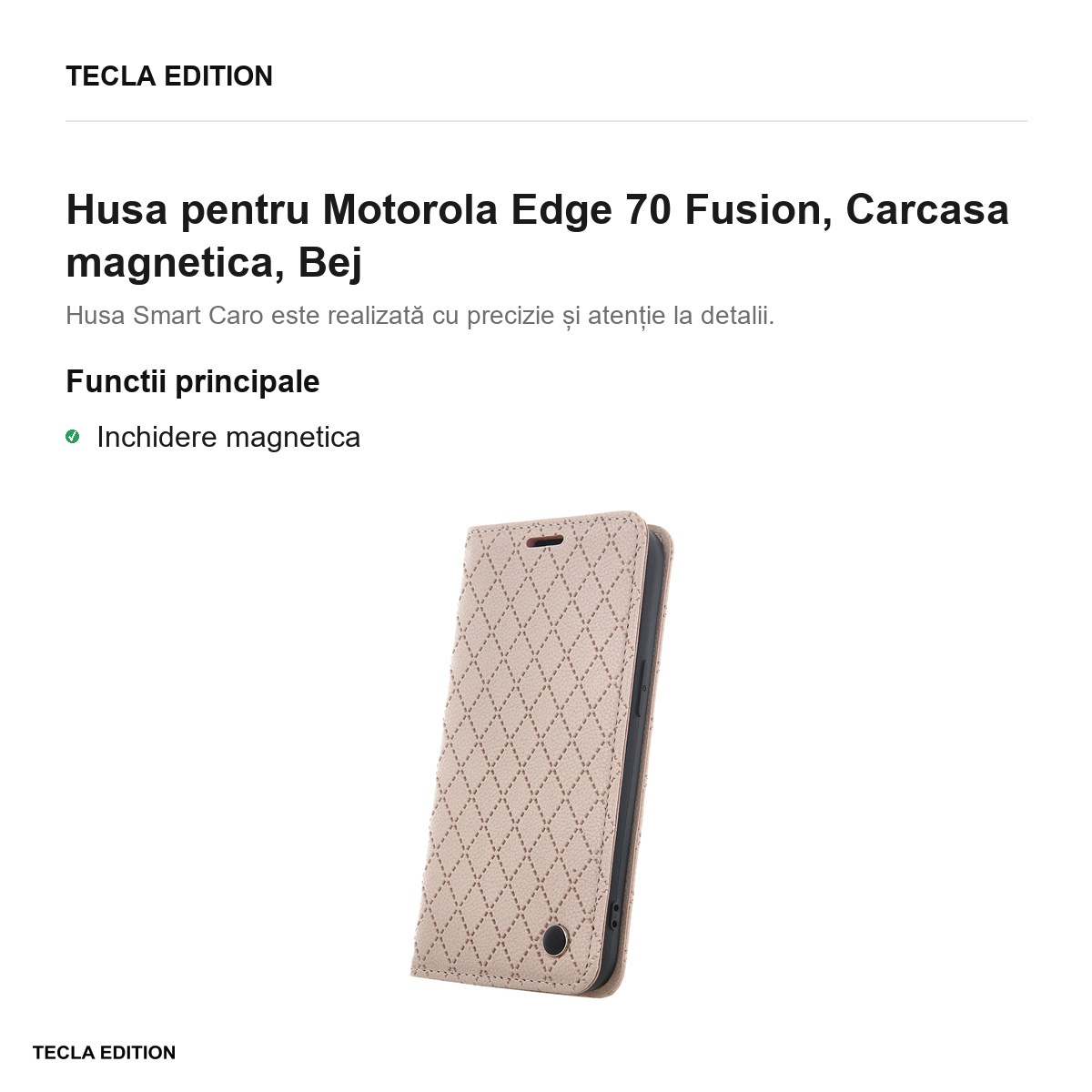 Husa Smart Caro Fusion pentru Motorola Edge 70 Fusion, tip carte cu inchidere magnetica, Bej [2]