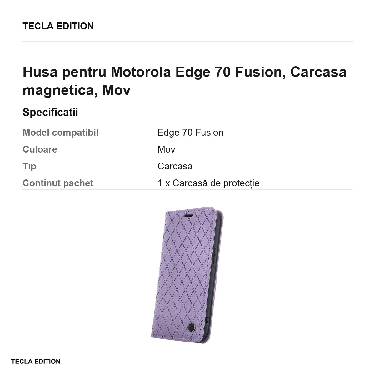 Husa Smart Caro Fusion pentru Motorola Edge 70 Fusion, tip carte cu inchidere magnetica, Mov [3]