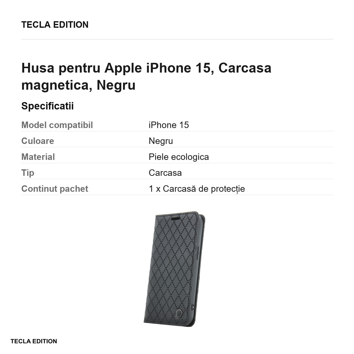 Husa Smart Caro pentru Apple iPhone 15, tip carte cu inchidere magnetica, Negru [3]