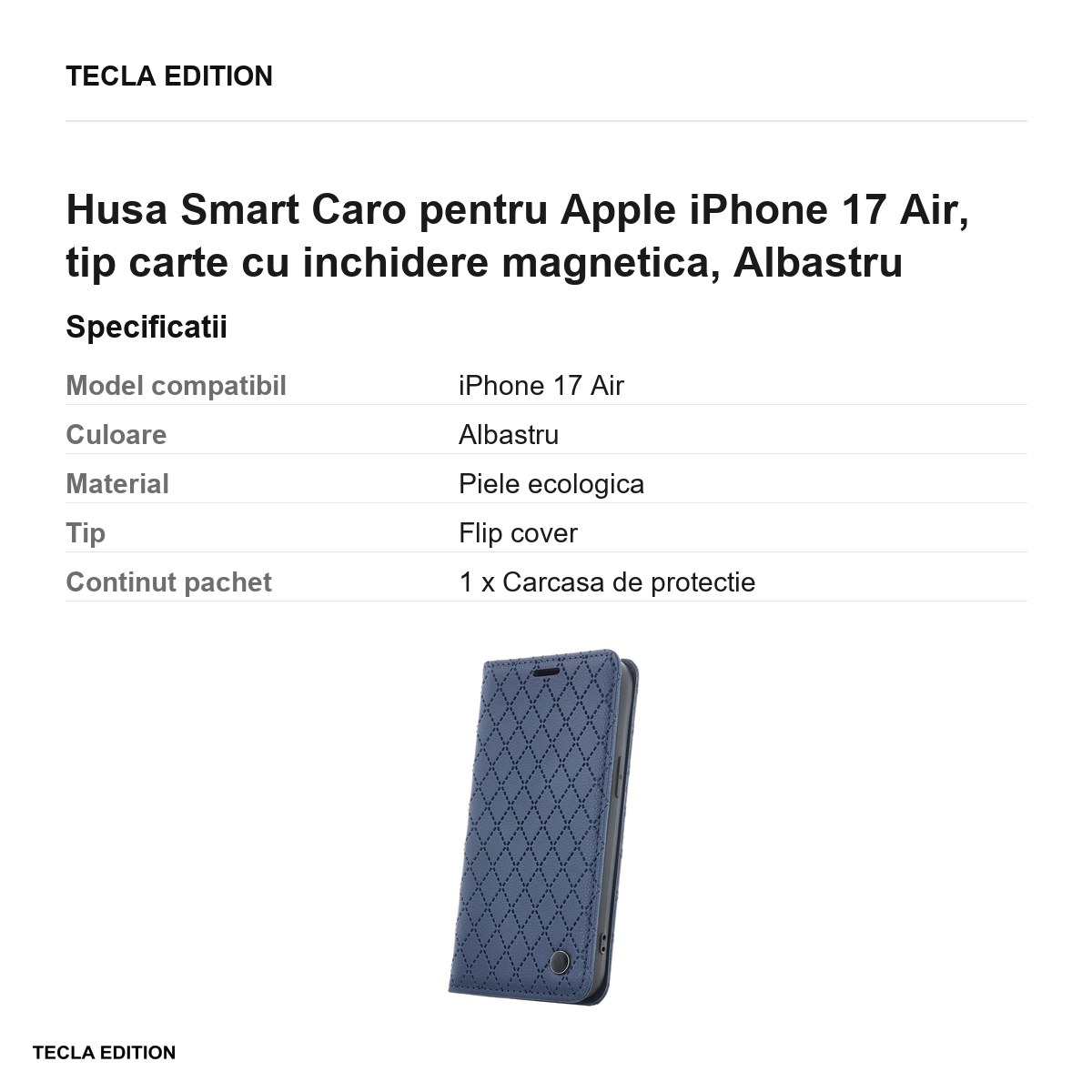 Husa Smart Caro pentru Apple iPhone 17 Air, tip carte cu inchidere magnetica, Albastru [3]