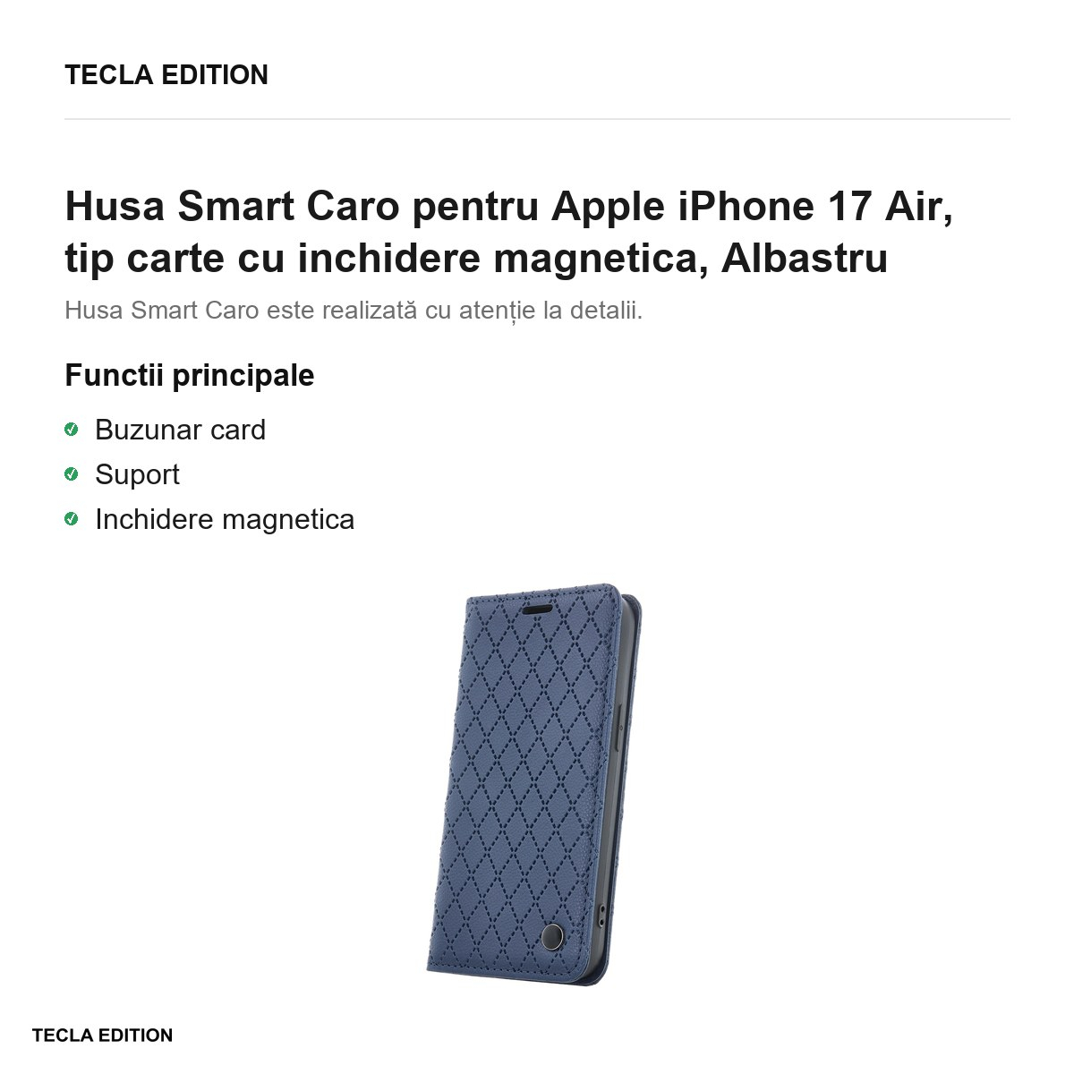 Husa Smart Caro pentru Apple iPhone 17 Air, tip carte cu inchidere magnetica, Albastru [2]