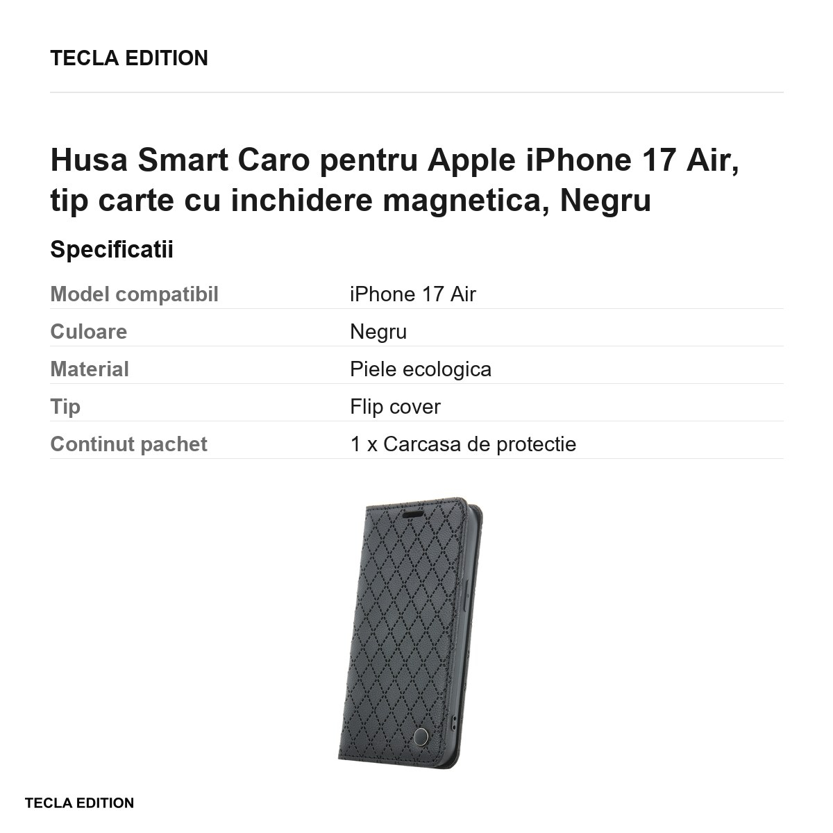 Husa Smart Caro pentru Apple iPhone 17 Air, tip carte cu inchidere magnetica, Negru [3]