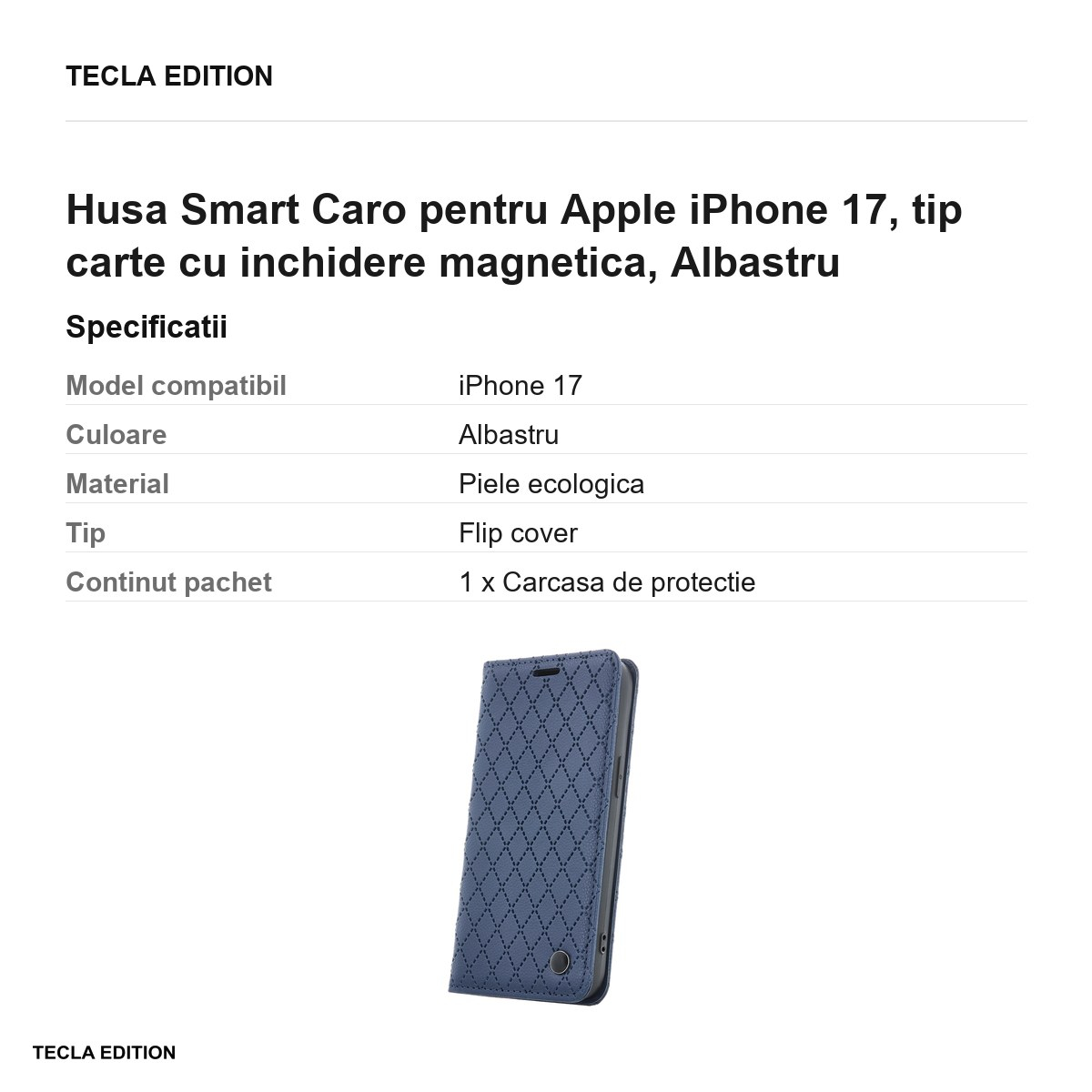 Husa Smart Caro pentru Apple iPhone 17, tip carte cu inchidere magnetica, Albastru [3]