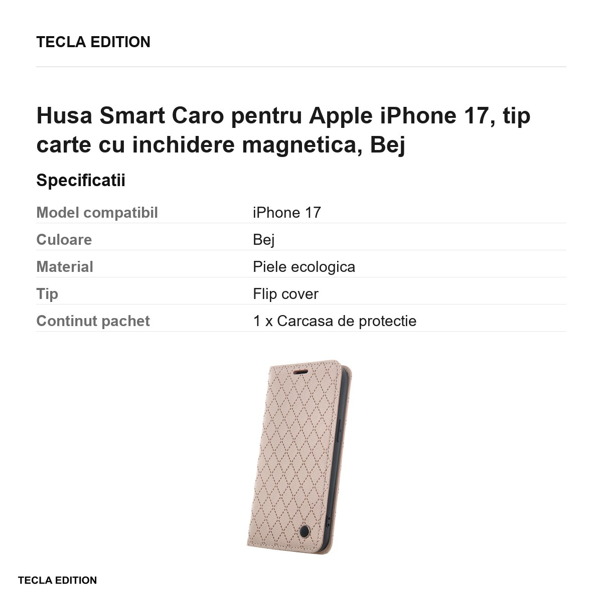 Husa Smart Caro pentru Apple iPhone 17, tip carte cu inchidere magnetica, Bej [3]