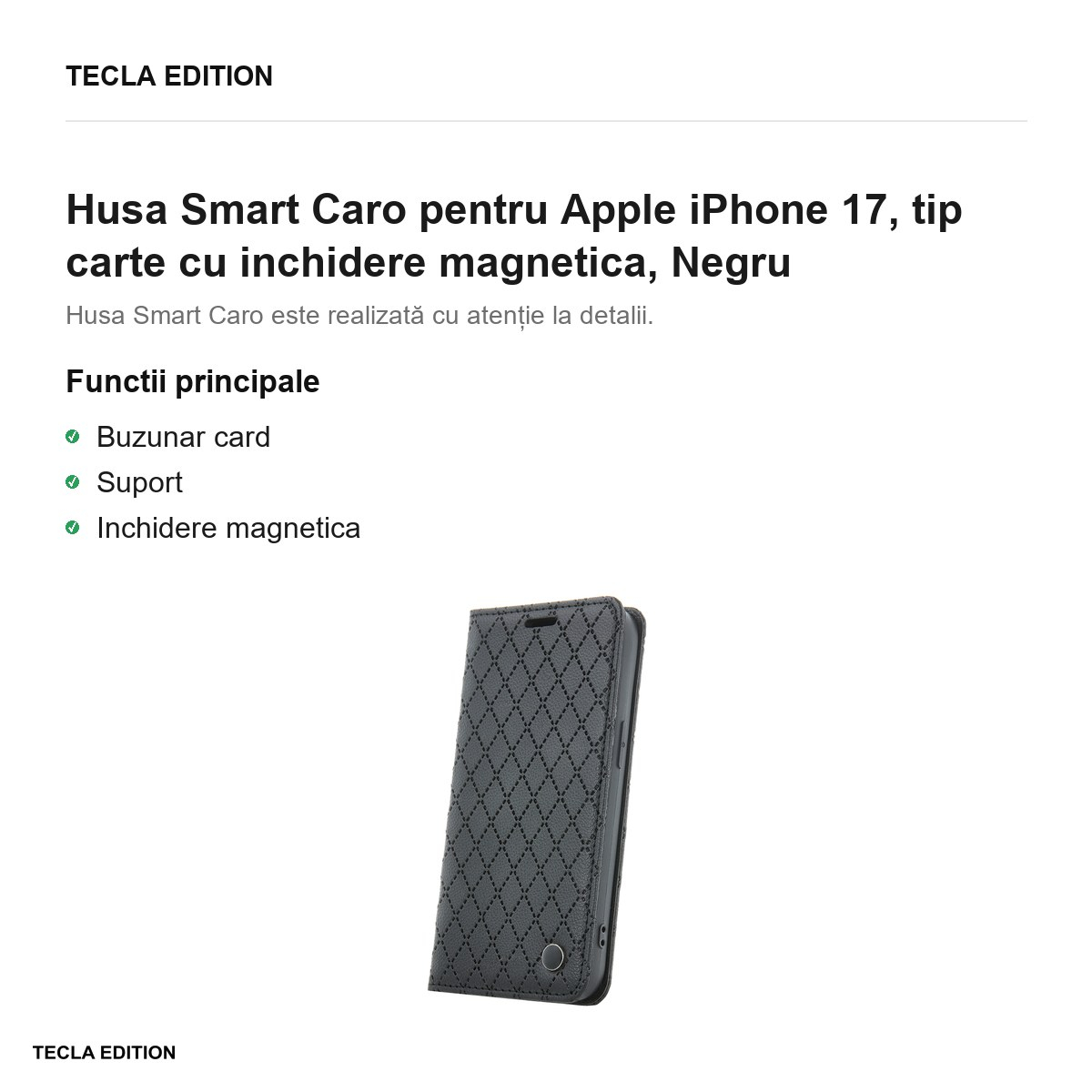 Husa Smart Caro pentru Apple iPhone 17, tip carte cu inchidere magnetica, Negru [2]
