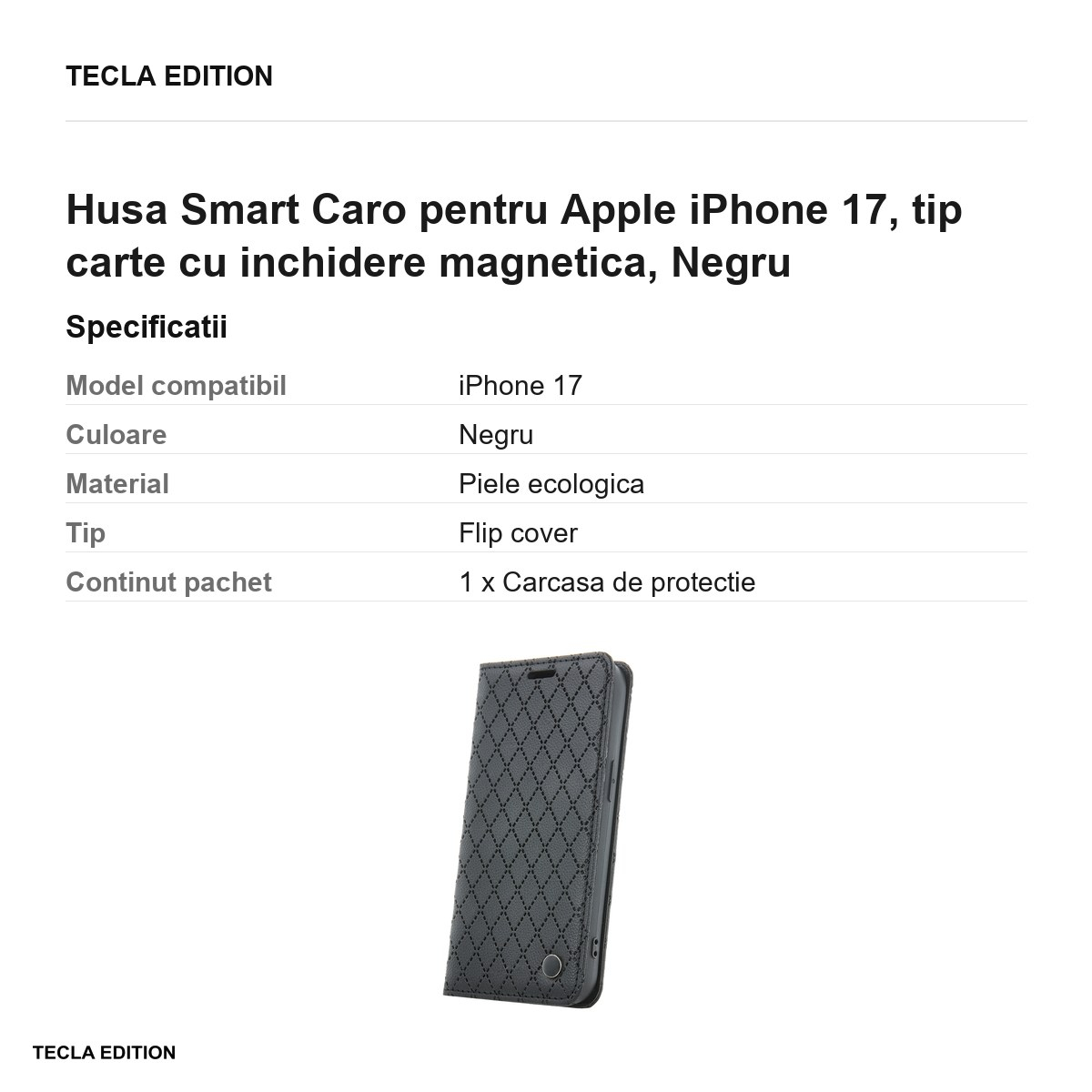 Husa Smart Caro pentru Apple iPhone 17, tip carte cu inchidere magnetica, Negru [3]