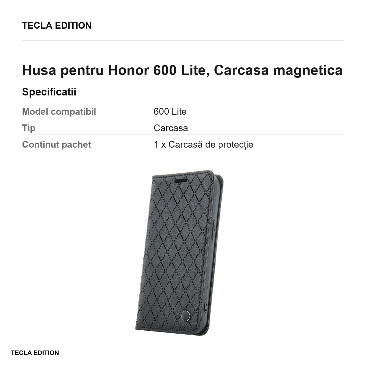 Husa Smart Caro pentru Honor 600 Lite, tip carte cu inchidere magnetica, Negru [3]
