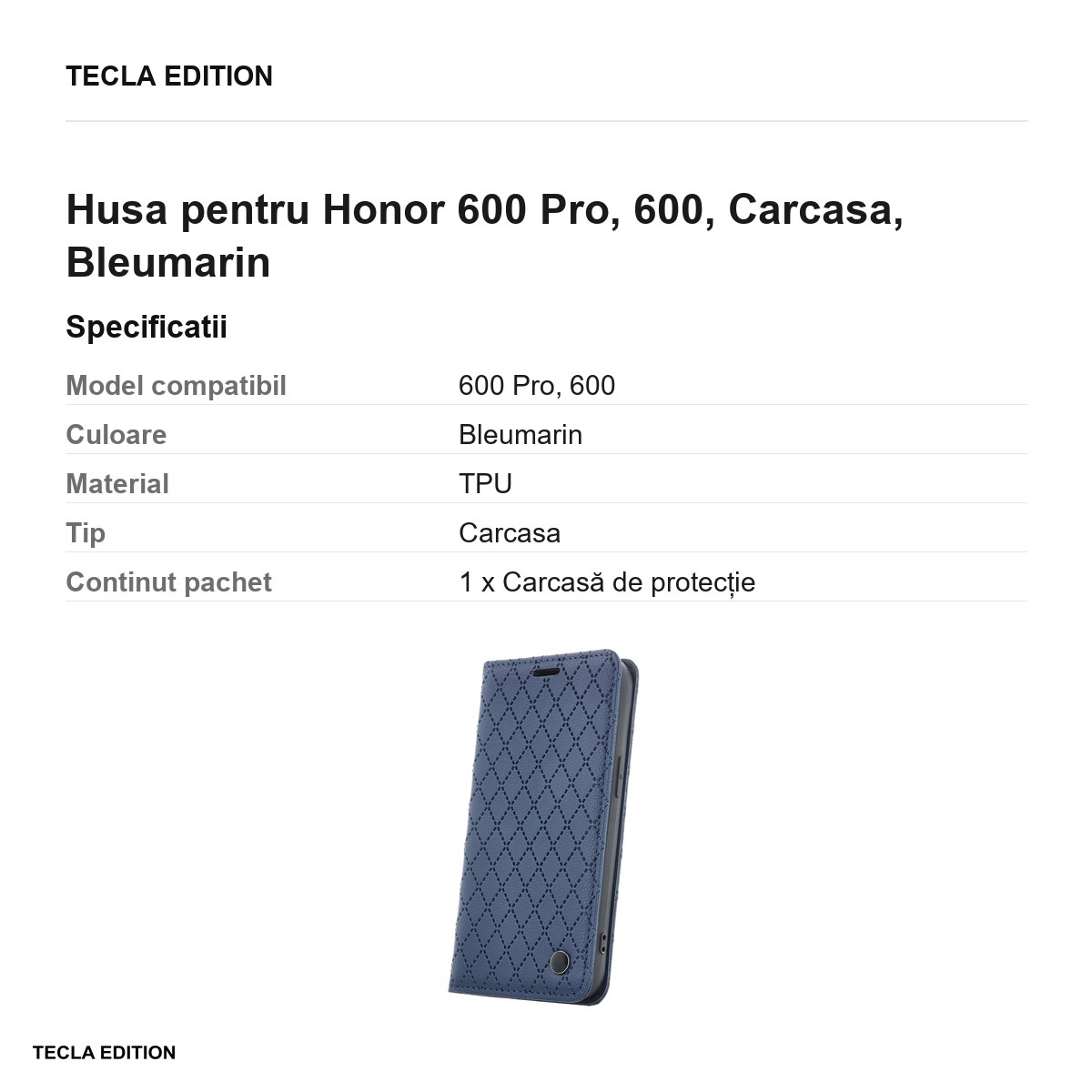 Husa Smart Caro pentru Honor 600 Pro, 600, tip carte, Bleumarin [3]