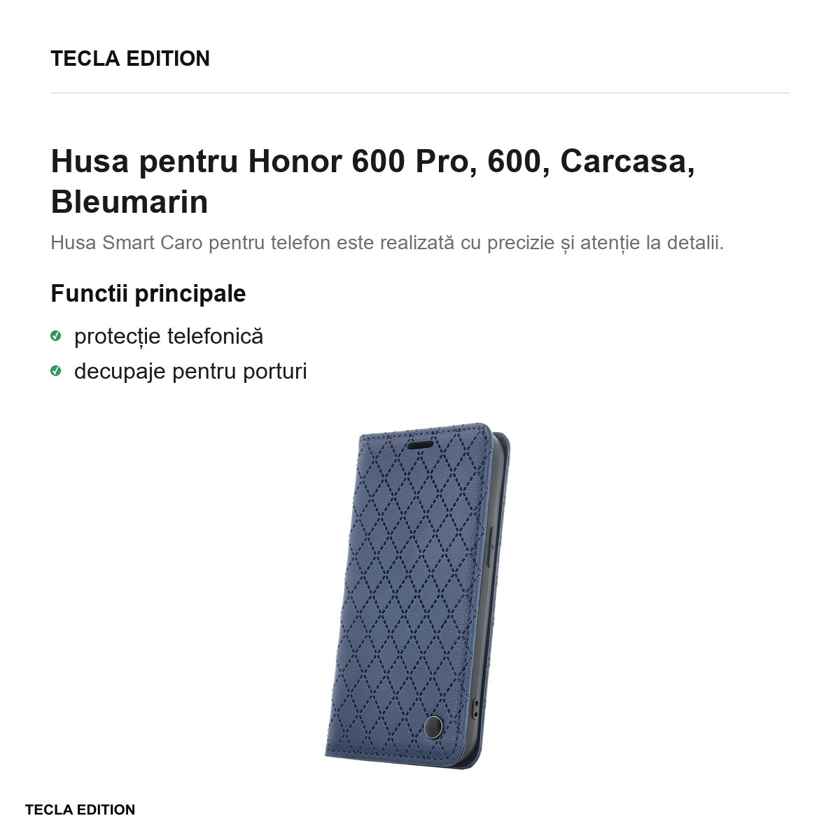 Husa Smart Caro pentru Honor 600 Pro, 600, tip carte, Bleumarin [2]