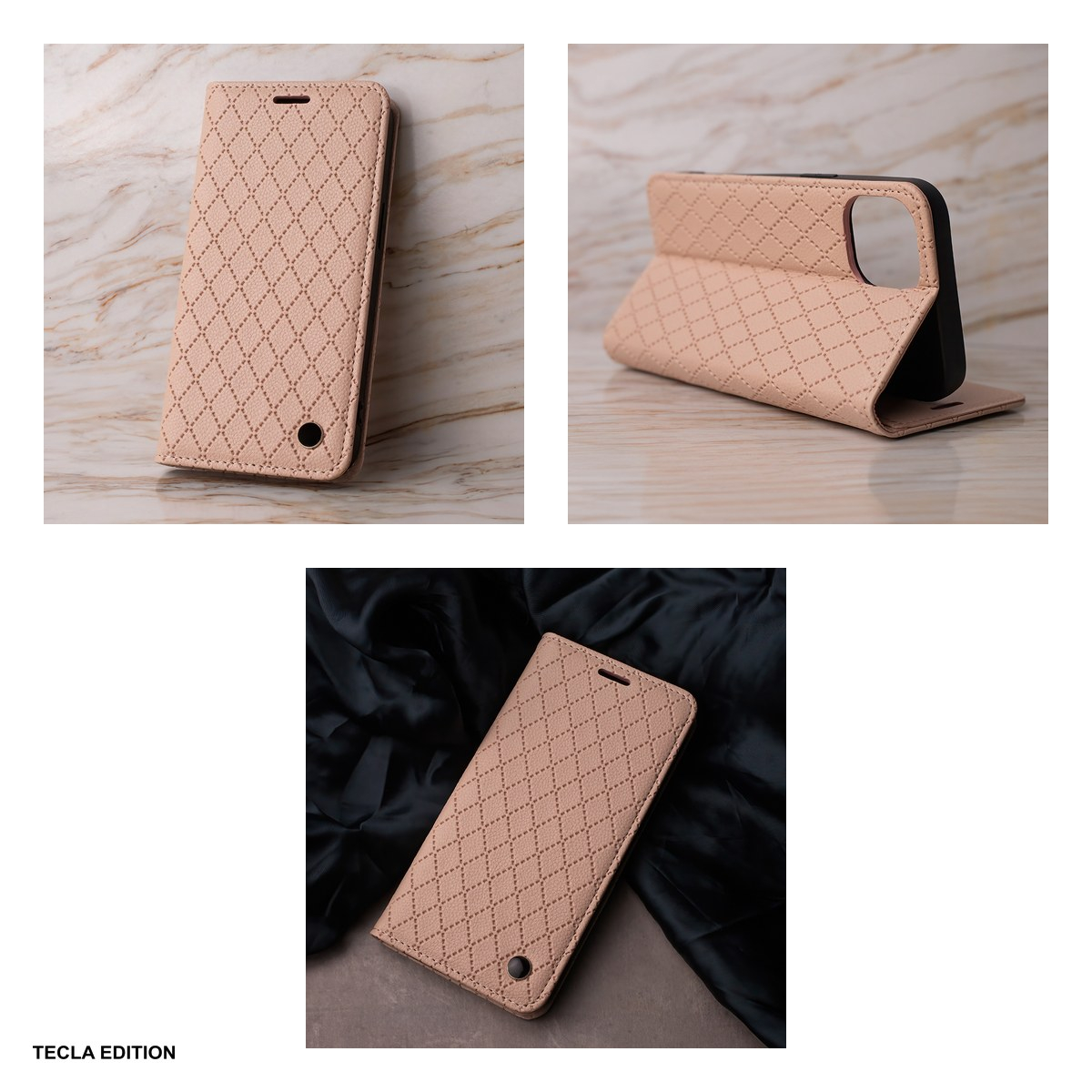 Husa Smart Caro pentru Motorola Moto E13, tip carte cu inchidere magnetica, Bej [5]