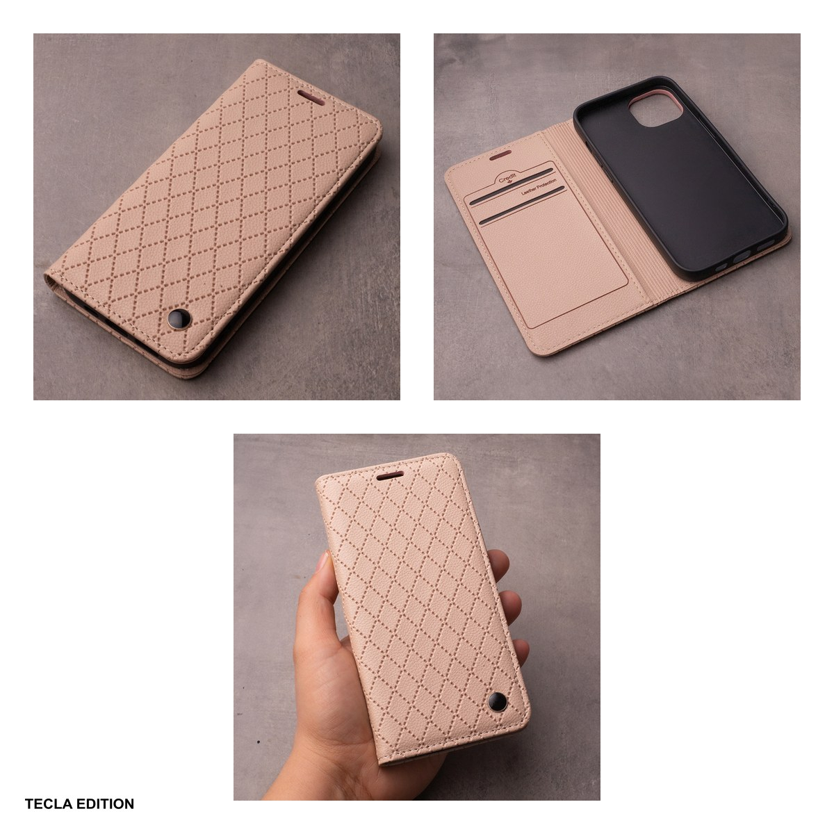 Husa Smart Caro pentru Motorola Moto E13, tip carte cu inchidere magnetica, Bej [6]