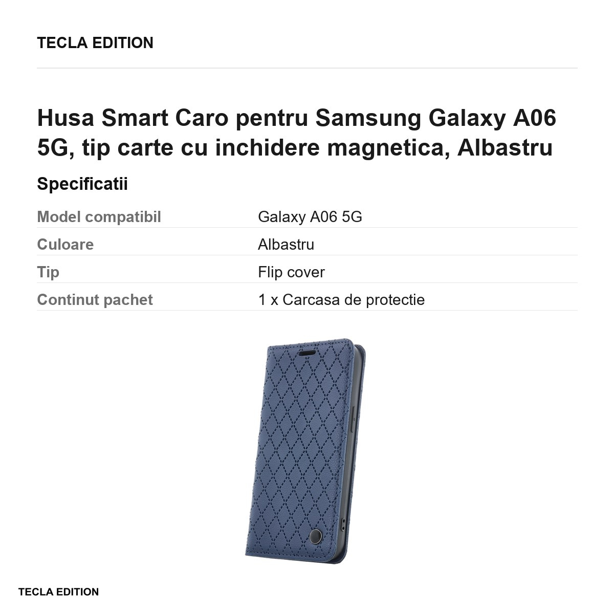 Husa Smart Caro pentru Samsung Galaxy A06 5G, tip carte cu inchidere magnetica, Albastru [3]
