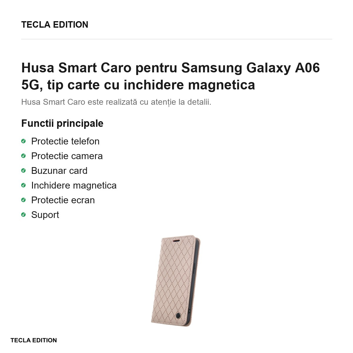 Husa Smart Caro pentru Samsung Galaxy A06 5G, tip carte cu inchidere magnetica, Bej [2]