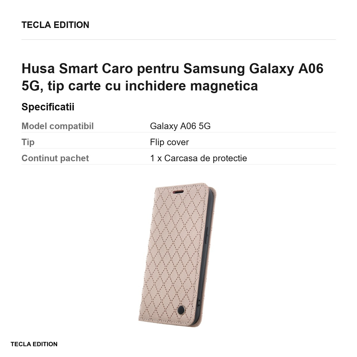 Husa Smart Caro pentru Samsung Galaxy A06 5G, tip carte cu inchidere magnetica, Bej [3]