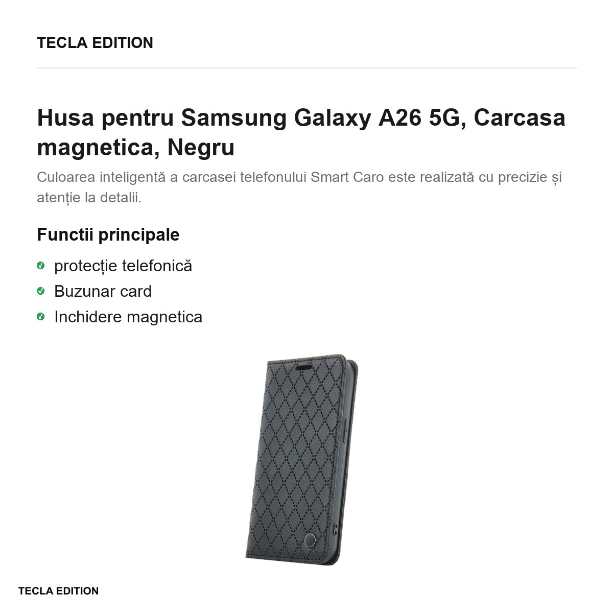 Husa Smart Caro pentru Samsung Galaxy A26 5G, tip carte cu inchidere magnetica, Negru [2]