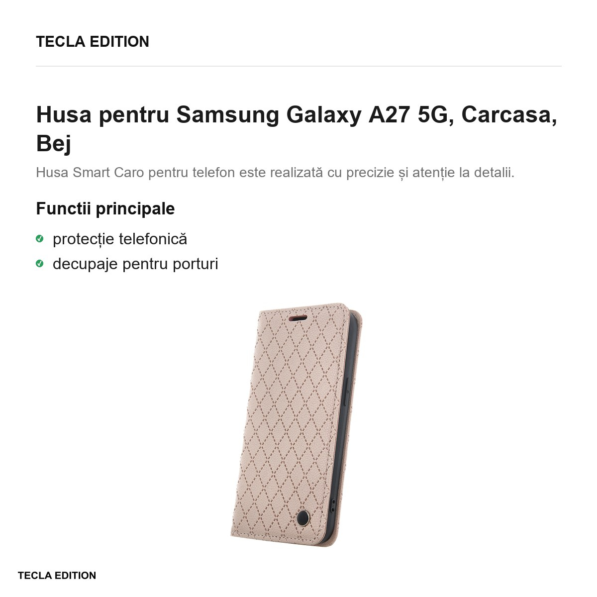 Husa Smart Caro pentru Samsung Galaxy A27 5G, tip carte, Bej [2]