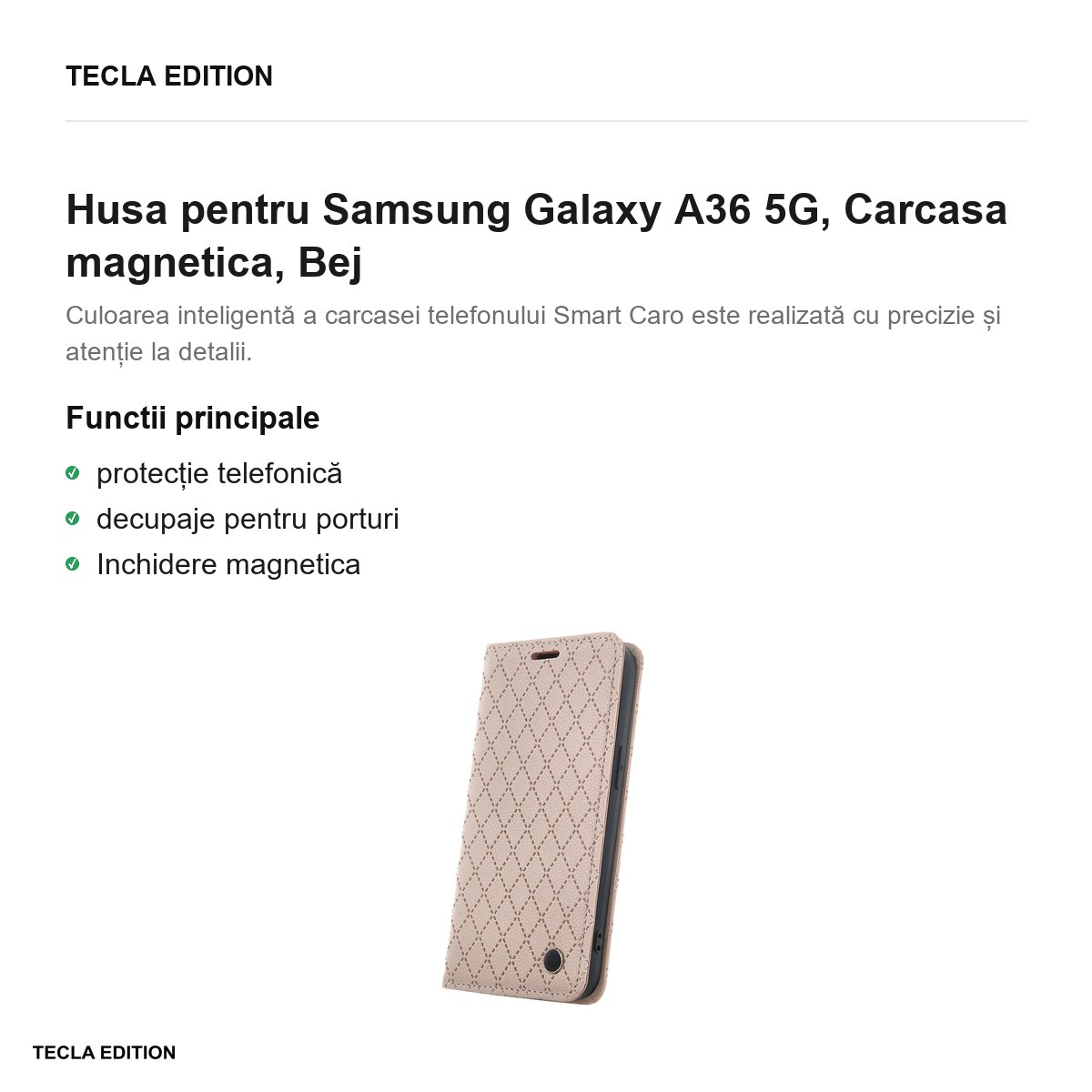 Husa Smart Caro pentru Samsung Galaxy A36 5G, tip carte cu inchidere magnetica, Bej [2]