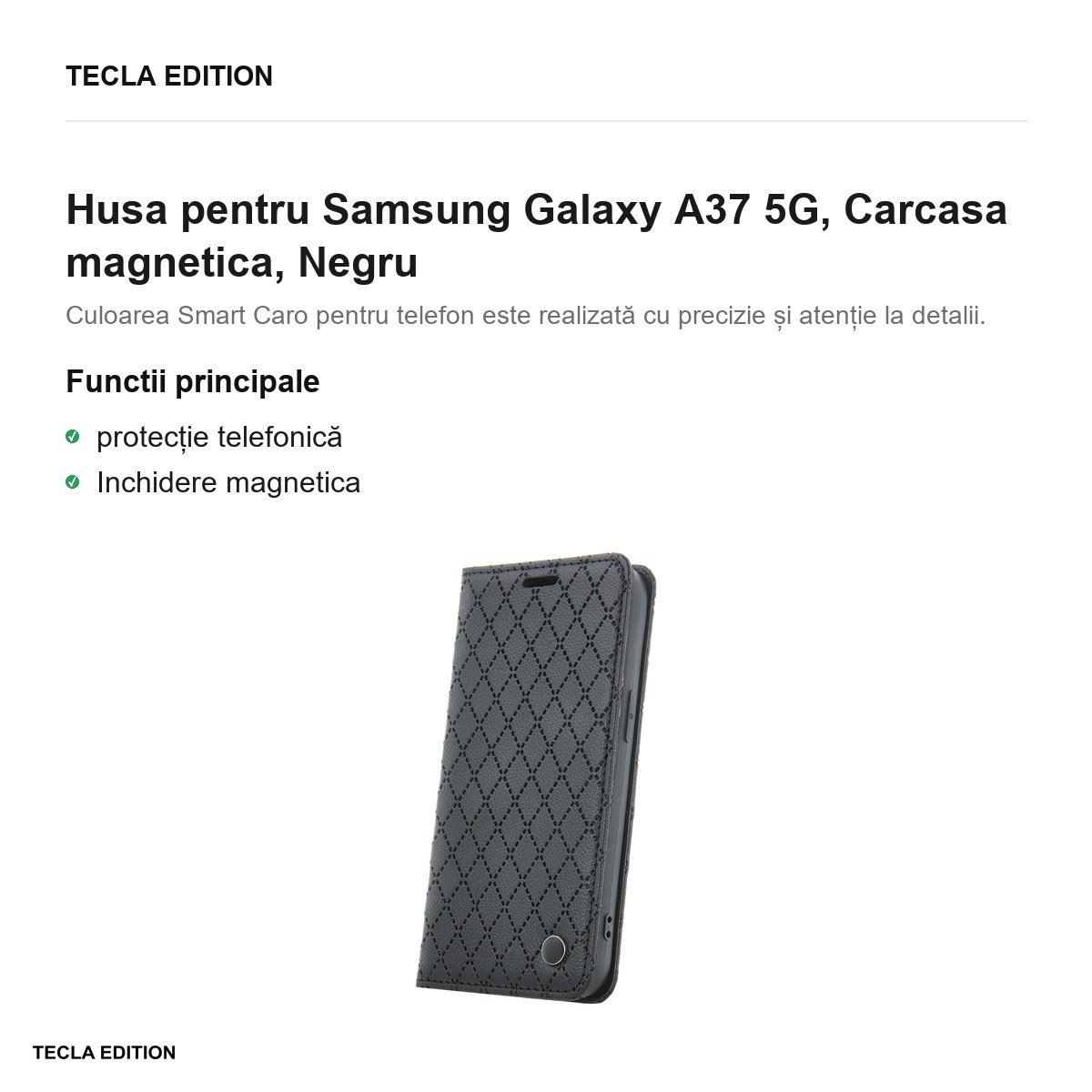Husa Smart Caro pentru Samsung Galaxy A37 5G, tip carte cu inchidere magnetica, Negru [2]
