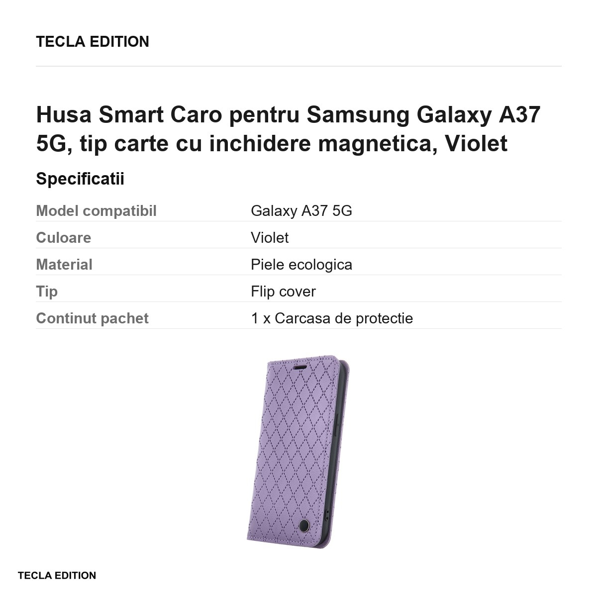 Husa Smart Caro pentru Samsung Galaxy A37 5G, tip carte cu inchidere magnetica, Violet [3]