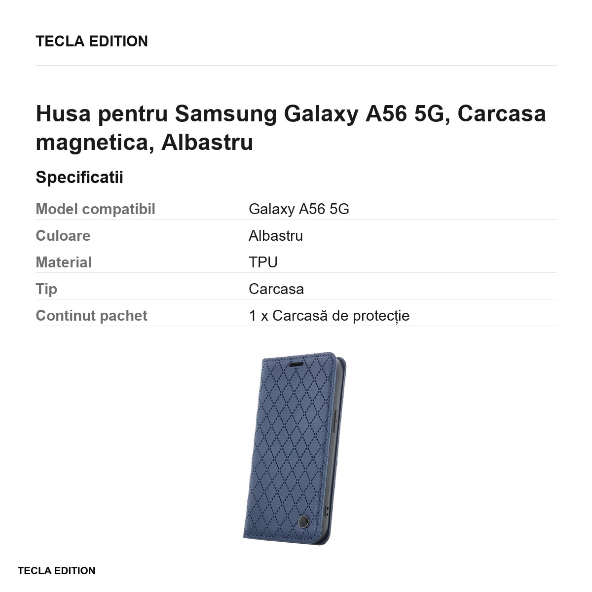 Husa Smart Caro pentru Samsung Galaxy A56 5G, tip carte cu inchidere magnetica, Albastru [3]