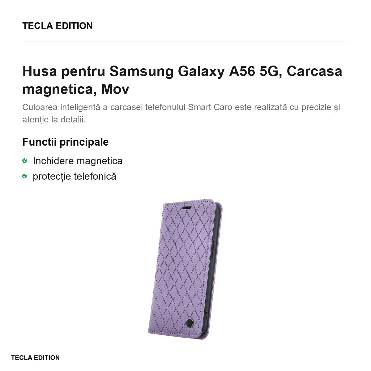 Husa Smart Caro pentru Samsung Galaxy A56 5G, tip carte cu inchidere magnetica, Mov [2]