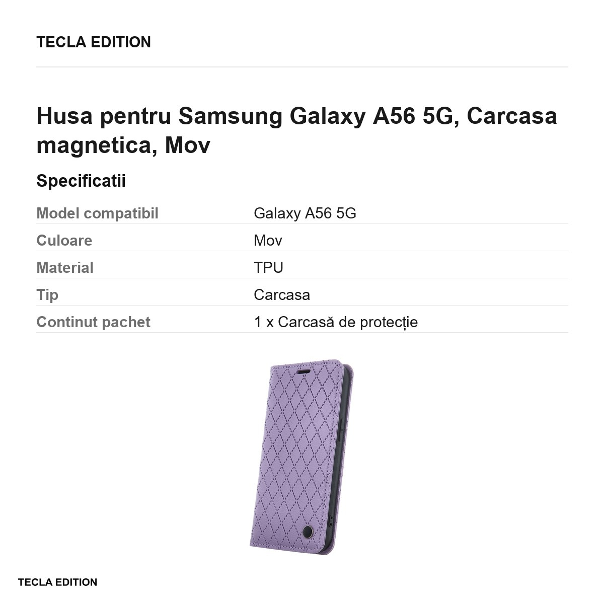 Husa Smart Caro pentru Samsung Galaxy A56 5G, tip carte cu inchidere magnetica, Mov [3]