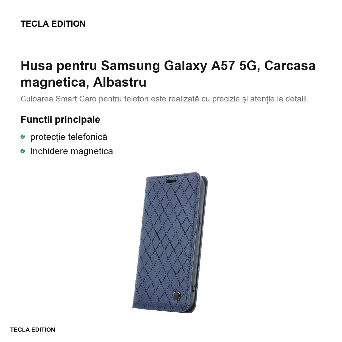 Husa Smart Caro pentru Samsung Galaxy A57 5G, tip carte cu inchidere magnetica, Albastru [2]