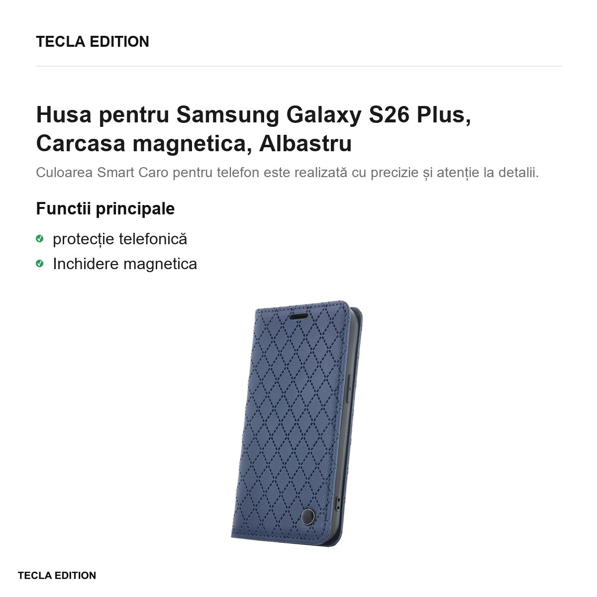 Husa Smart Caro pentru Samsung Galaxy S26 Plus, tip carte cu inchidere magnetica, Albastru [2]