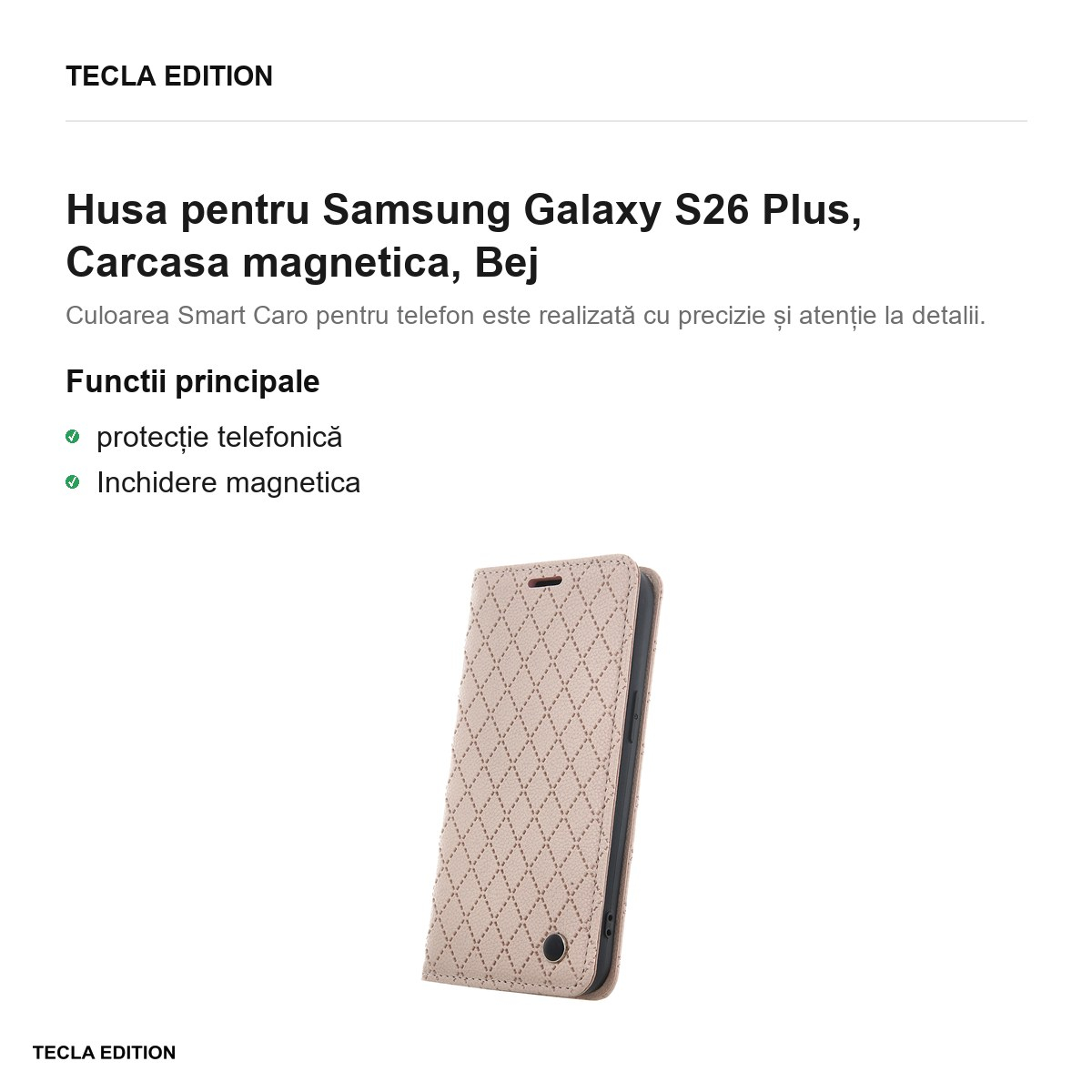 Husa Smart Caro pentru Samsung Galaxy S26 Plus, tip carte cu inchidere magnetica, Bej [2]
