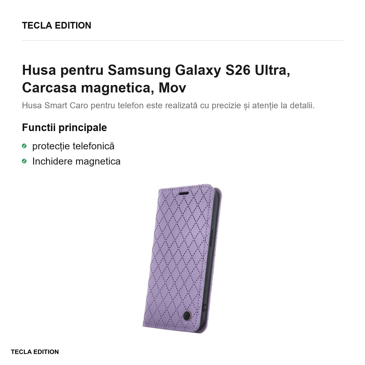 Husa Smart Caro pentru Samsung Galaxy S26 Ultra, tip carte cu inchidere magnetica, Mov [2]