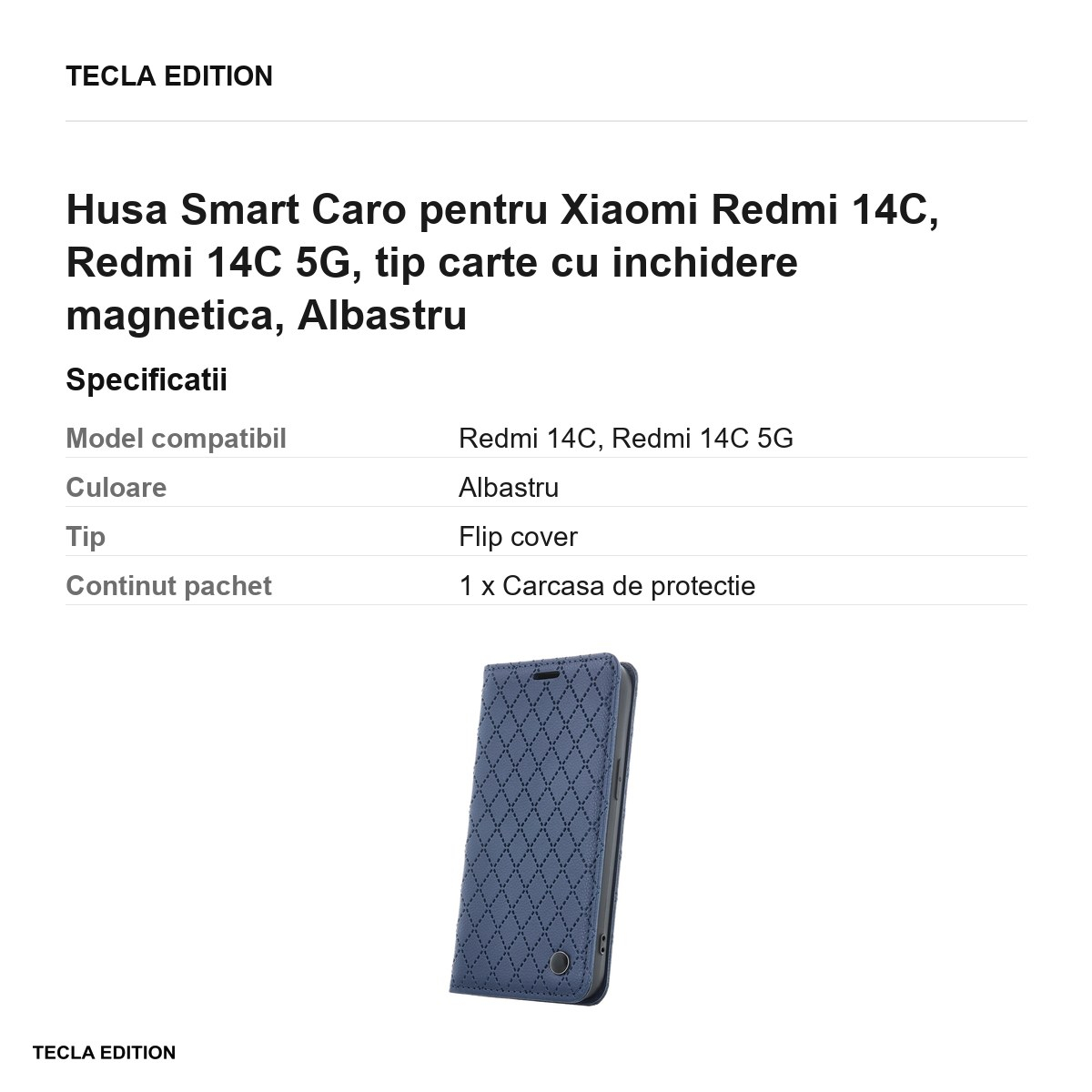 Husa Smart Caro pentru Xiaomi Redmi 14C, Redmi 14C 5G, tip carte cu inchidere magnetica, Albastru [3]