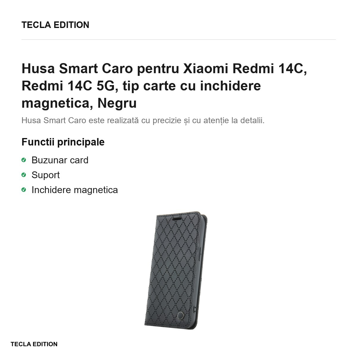 Husa Smart Caro pentru Xiaomi Redmi 14C, Redmi 14C 5G, tip carte cu inchidere magnetica, Negru [2]