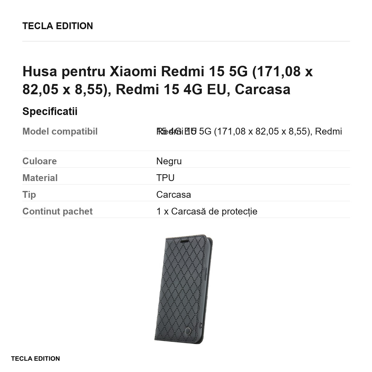 Husa Smart Caro pentru Xiaomi Redmi 15 5G, Redmi 15 4G EU, tip carte cu inchidere magnetica, Negru [3]