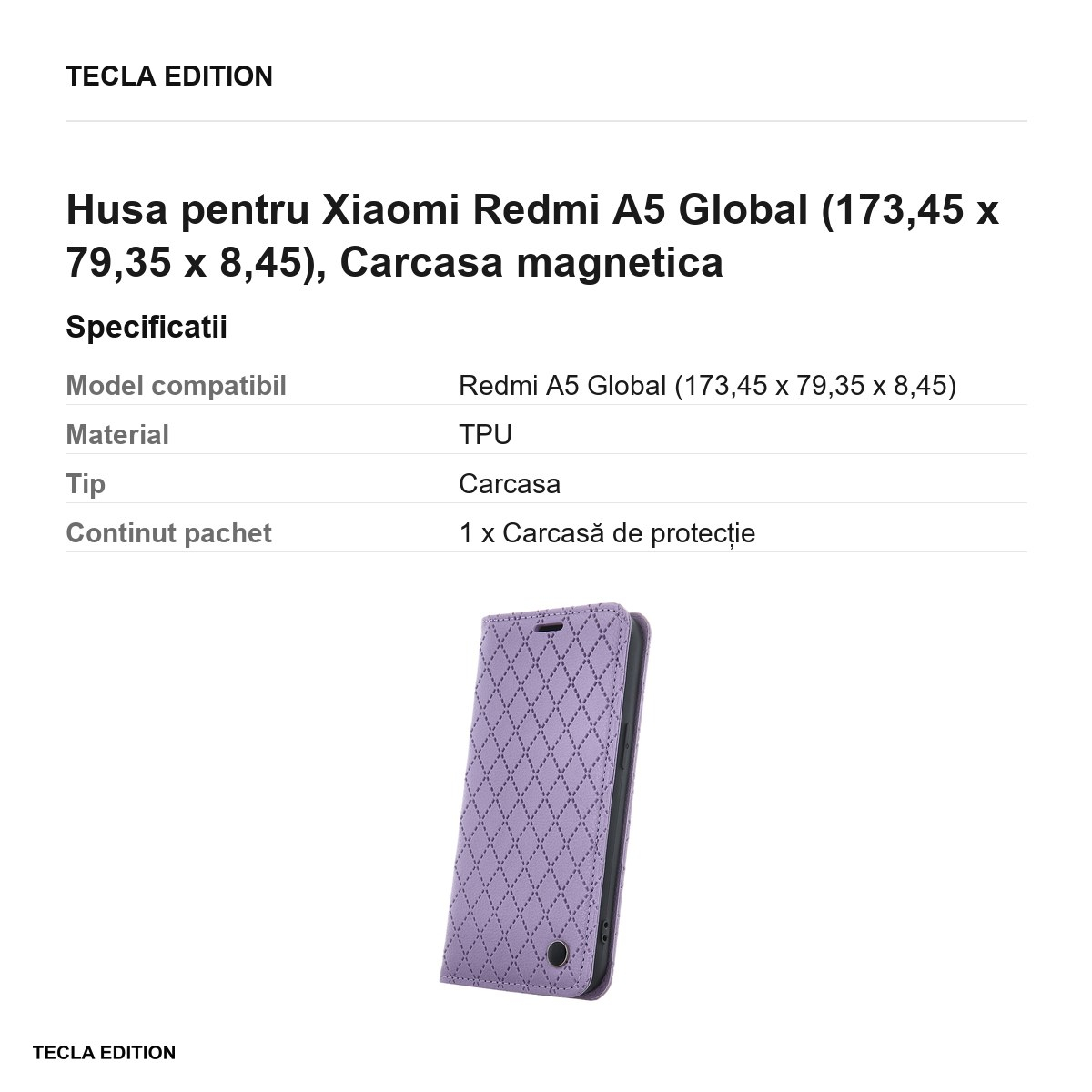 Husa Smart Caro pentru Xiaomi Redmi A5 Global, tip carte cu inchidere magnetica, Violet [3]