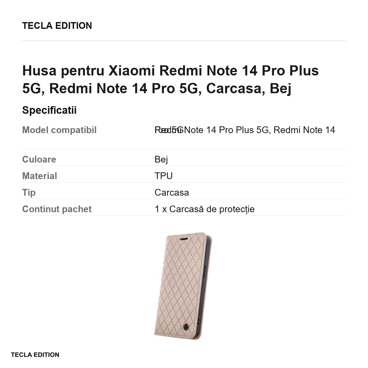 Husa Smart Caro pentru Xiaomi Redmi Note 14 Pro Plus 5G, Redmi Note 14 Pro 5G, tip carte, Bej [3]
