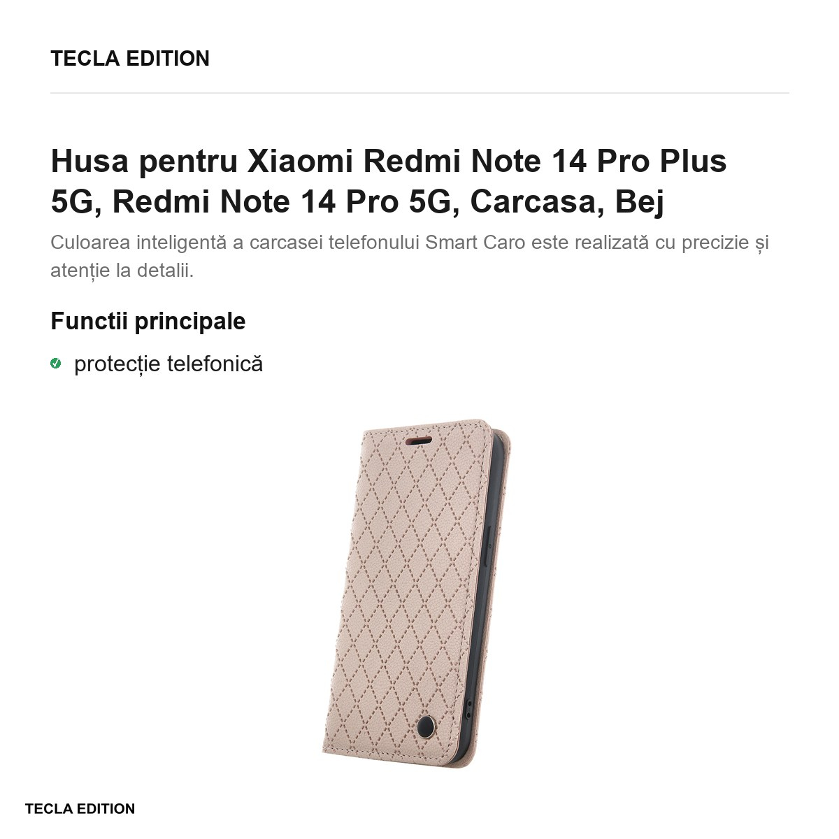 Husa Smart Caro pentru Xiaomi Redmi Note 14 Pro Plus 5G, Redmi Note 14 Pro 5G, tip carte, Bej [2]