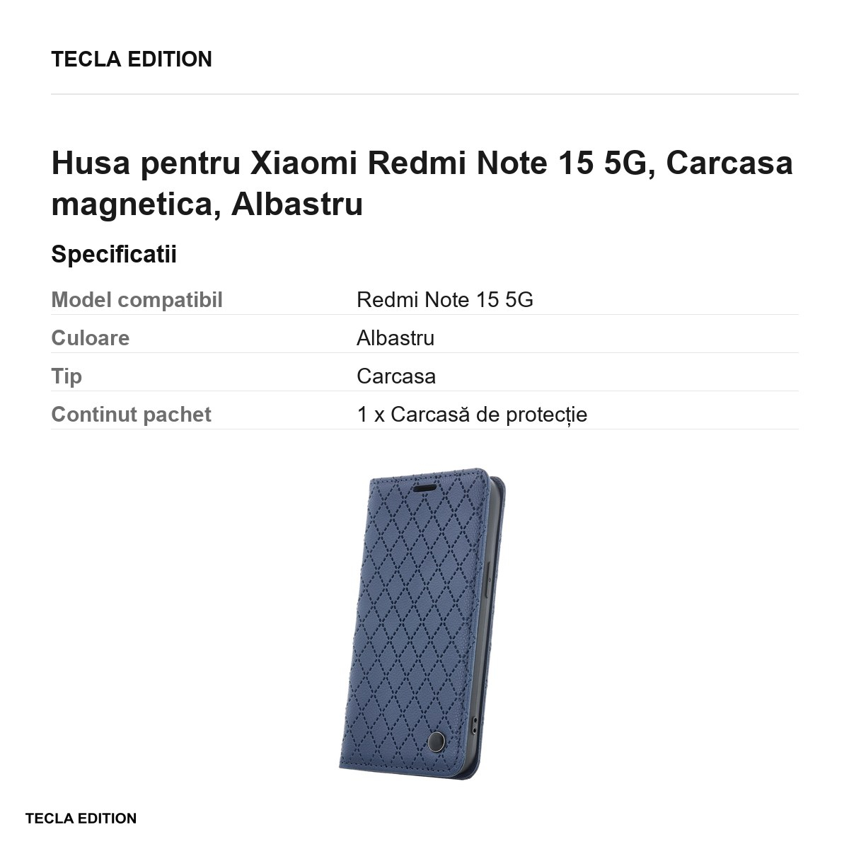 Husa Smart Caro pentru Xiaomi Redmi Note 15 5G, tip carte cu inchidere magnetica, Albastru [3]
