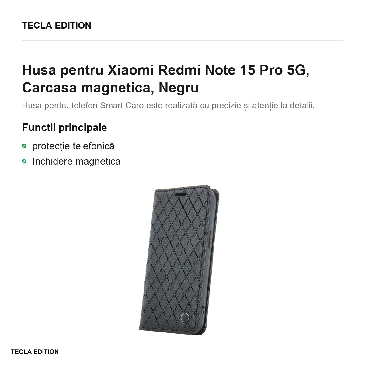Husa Smart Caro pentru Xiaomi Redmi Note 15 Pro 5G, tip carte cu inchidere magnetica, Negru [2]