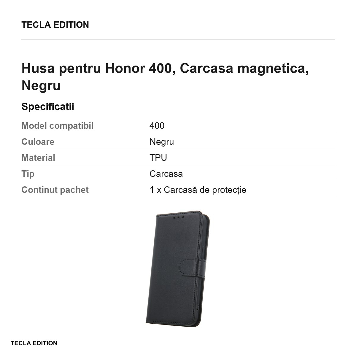 Husa Smart Classic pentru Honor 400, tip carte cu inchidere magnetica, Negru [3]