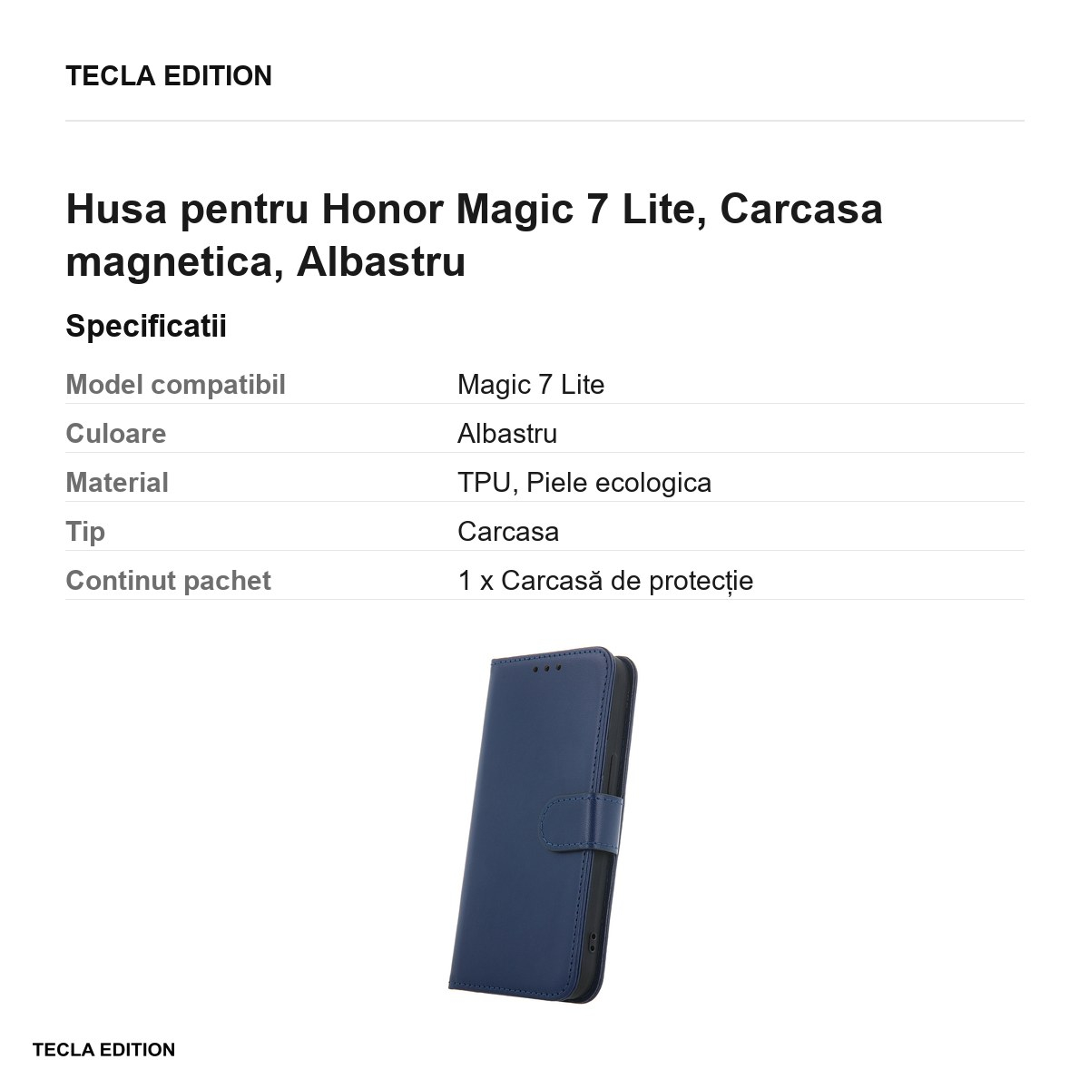 Husa Smart Classic pentru Honor Magic 7 Lite, tip carte cu inchidere magnetica, Albastru [3]